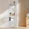 5-Tier Narrow Rolling Storage Cart with Wood Top, White Metal Wire Shelving Unit with Wheels & Hooks